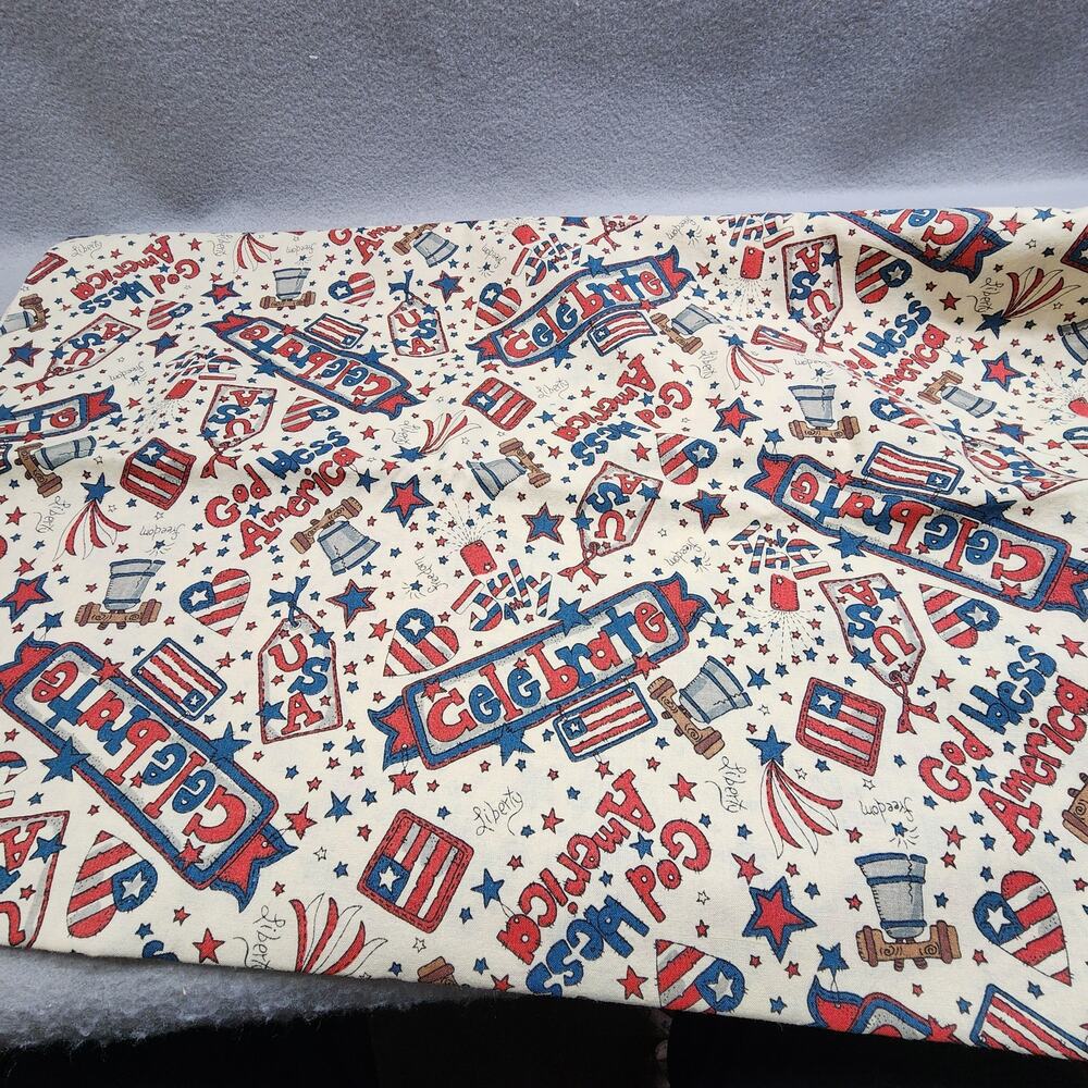 Fabric Material Celebrate Independence July Fourth USA God Bless America 58"x44"